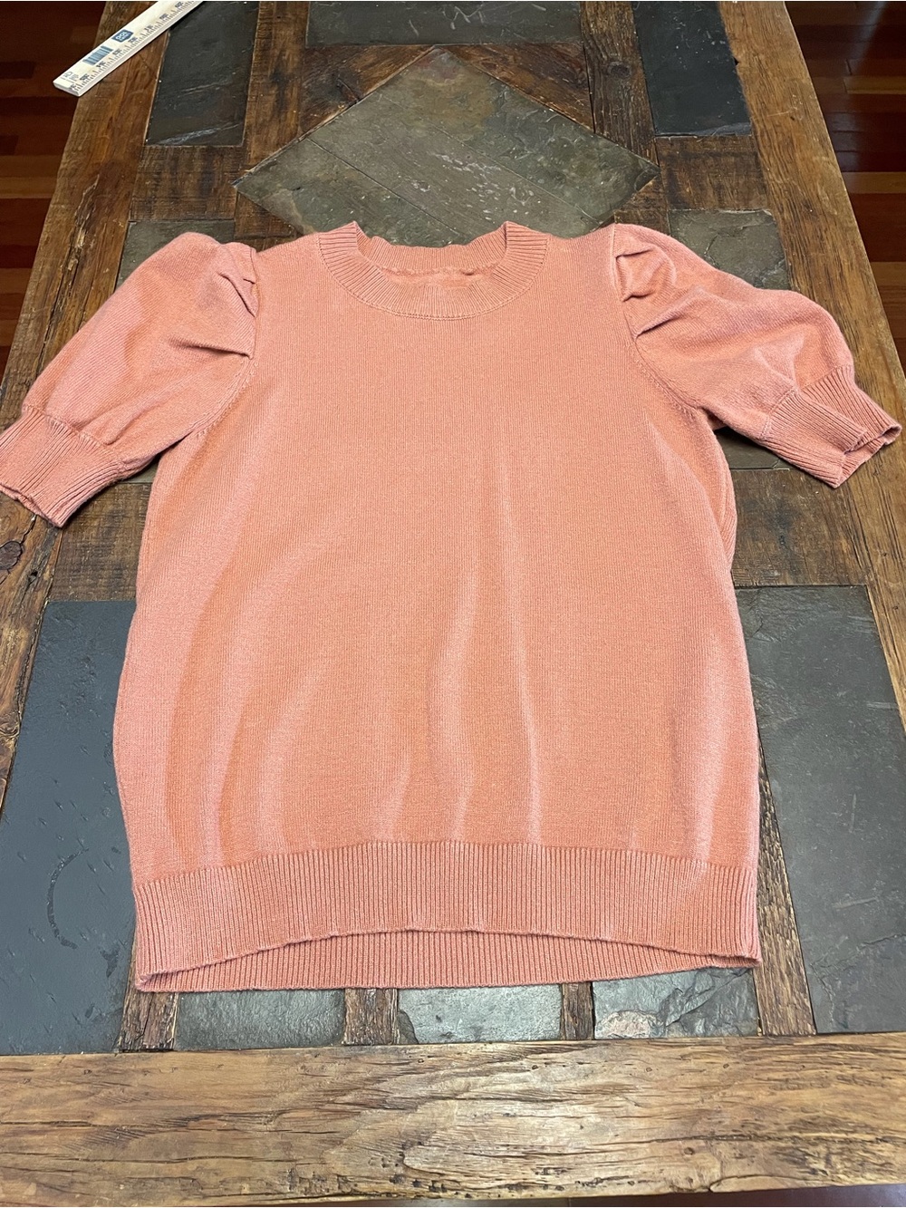 Peachy Rust Puff Short-Sleeve Sweater Top